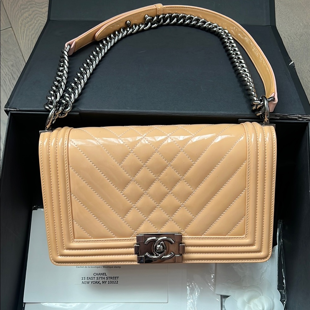 Chanel Boy Bag - Patent Leather - Nude/Blush Pink - Authentic